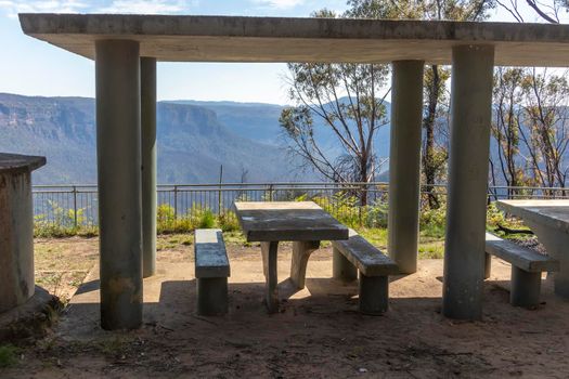 A recreation area in the forest in The Blue Mountains in regional New South Wales in Australia