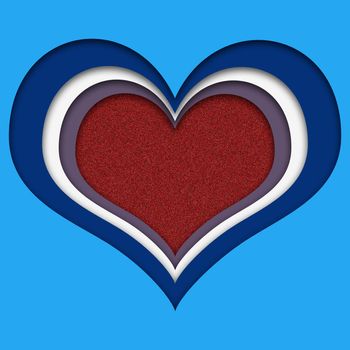 Multicolored heart with red sparkling core, paper cut effect