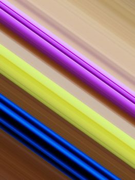 Violet, yellow and blue variegated diagonal lines, brown background
