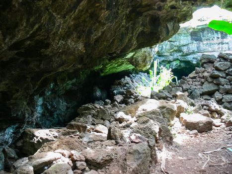 Caves on Easter Island. stones and moisture caves.