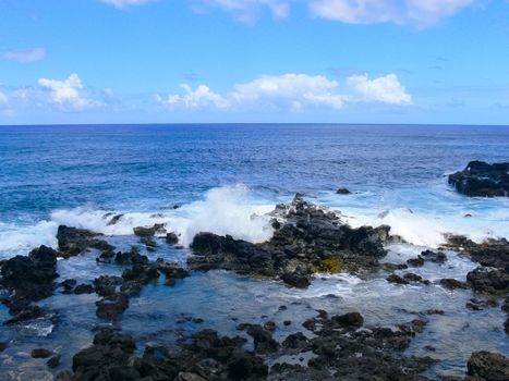 Easter Island coastline. Easter Island coast, rocks and ocean.