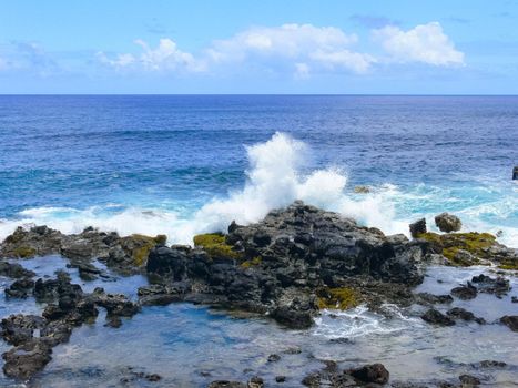 Easter Island coastline. Easter Island coast, rocks and ocean.