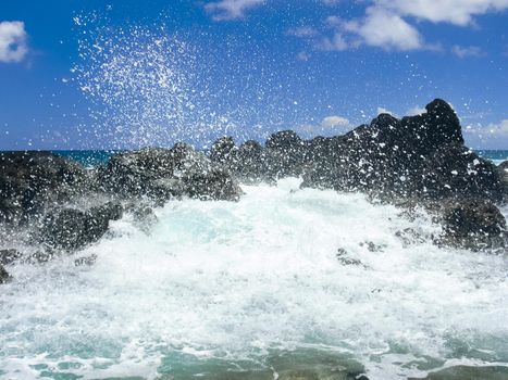 Easter Island coastline. Easter Island coast, rocks and ocean.