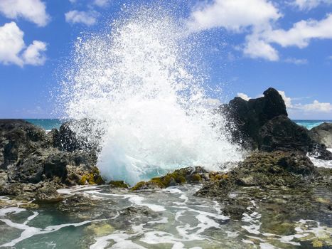 Easter Island coastline. Easter Island coast, rocks and ocean.