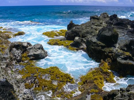 Easter Island coastline. Easter Island coast, rocks and ocean.