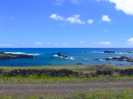 Easter Island coastline. Easter Island coast, rocks and ocean.