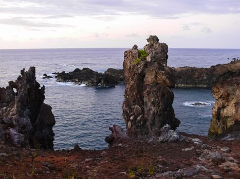 Easter Island coastline. Easter Island coast, rocks and ocean.