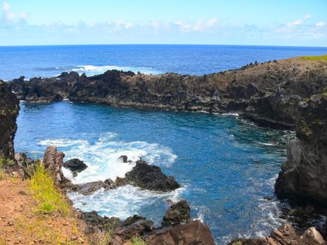 Easter Island coastline. Easter Island coast, rocks and ocean.