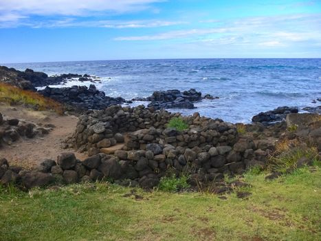 Easter Island coastline. Easter Island coast, rocks and ocean.