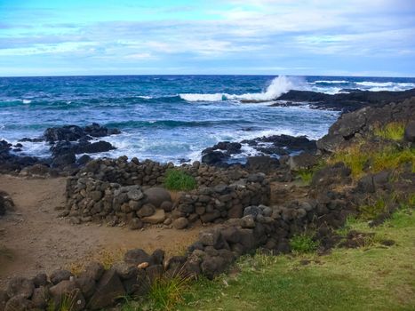 Easter Island coastline. Easter Island coast, rocks and ocean.