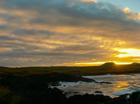 Easter Island coastline. Easter Island coast, rocks and ocean.