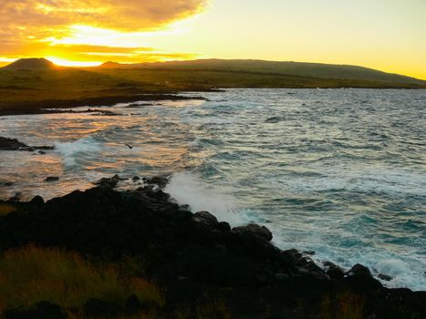 Easter Island coastline. Easter Island coast, rocks and ocean.