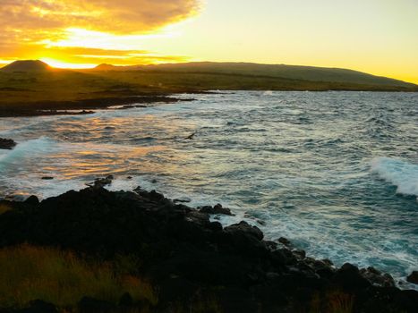 Easter Island coastline. Easter Island coast, rocks and ocean.