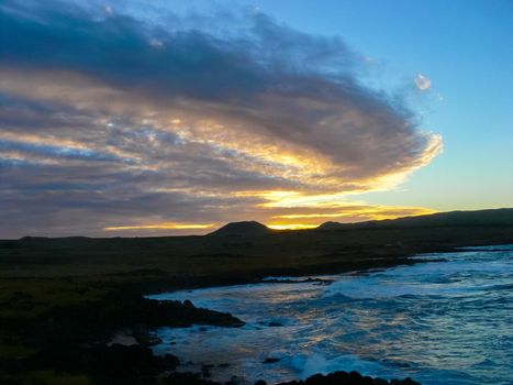 Easter Island coastline. Easter Island coast, rocks and ocean.