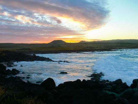 Easter Island coastline. Easter Island coast, rocks and ocean.