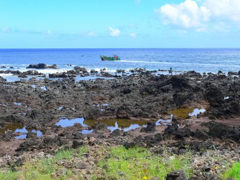 Easter Island coastline. Easter Island coast, rocks and ocean.