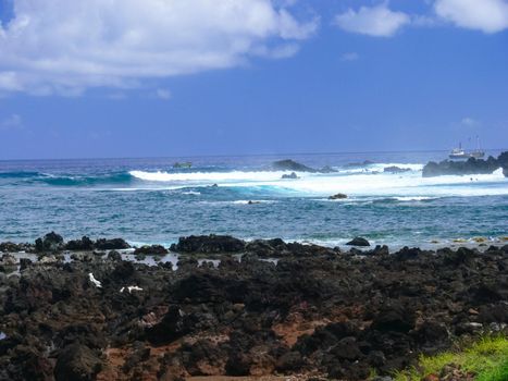 Easter Island coastline. Easter Island coast, rocks and ocean.