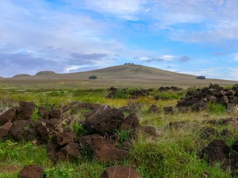 The nature of Easter Island, landscape, vegetation and coast.