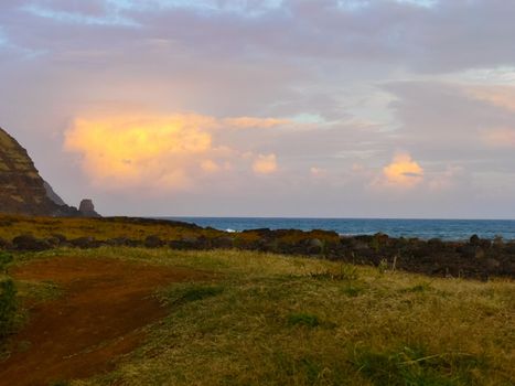 The nature of Easter Island, landscape, vegetation and coast.