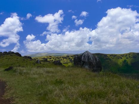 The nature of Easter Island, landscape, vegetation and coast.