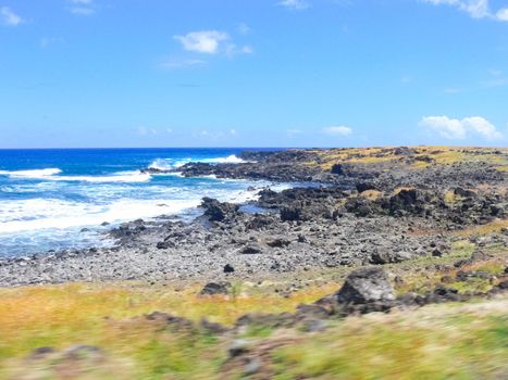 The nature of Easter Island, landscape, vegetation and coast.