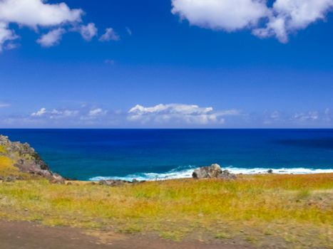 The nature of Easter Island, landscape, vegetation and coast.