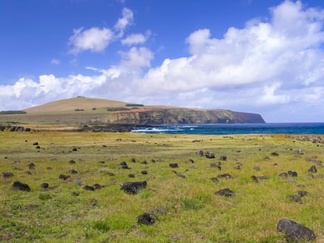 The nature of Easter Island, landscape, vegetation and coast.