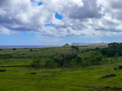 The nature of Easter Island, landscape, vegetation and coast.