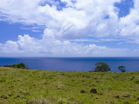 The nature of Easter Island, landscape, vegetation and coast.