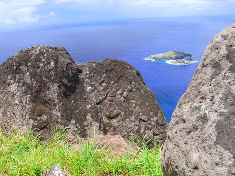 Rocks with rock engraving. Easter Island, traces of ancient culture.