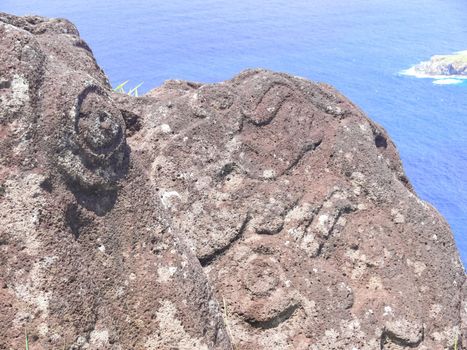 Rocks with rock engraving. Easter Island, traces of ancient culture.