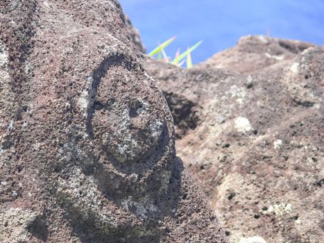 Rocks with rock engraving. Easter Island, traces of ancient culture.