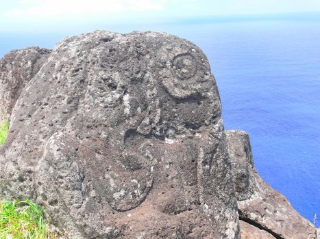 Rocks with rock engraving. Easter Island, traces of ancient culture.