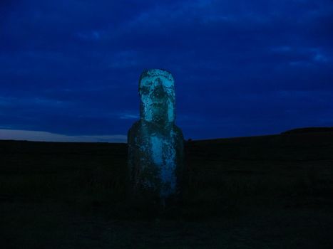 Statues of Easter Island at night. Ancient statues of ancient civilization