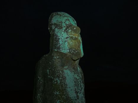 Statues of Easter Island at night. Ancient statues of ancient civilization