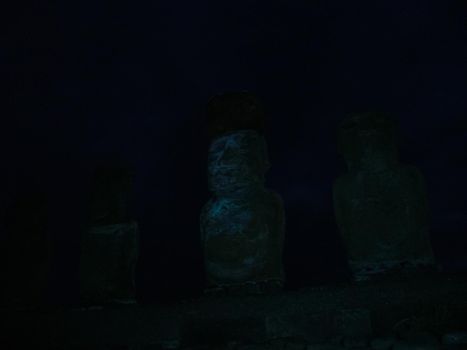 Statues of Easter Island at night. Ancient statues of ancient civilization