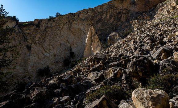 Stones on the slopes of the Avakas mountain gorge on the island of Cyprus.