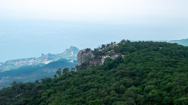 View of the Black Sea coast from the Yalta Yaila plateau in Crimea.