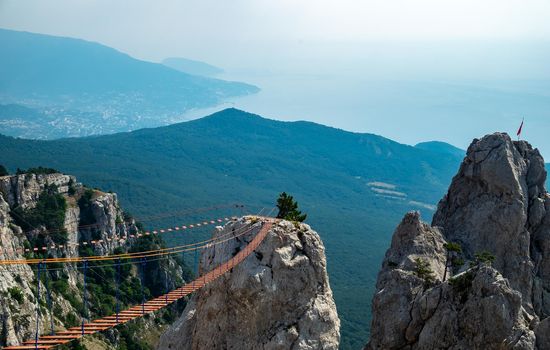 Suspension bridge on the top of Mount Ai-Petri in Crimea.