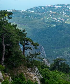 View of the Black Sea coast from the Yalta Yaila plateau in Crimea.