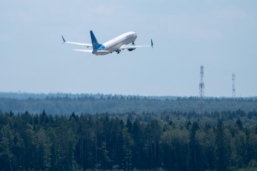 July 2, 2019, Moscow, Russia. Airplane Boeing Boeing 737-800 Pobeda airline at Vnukovo airport in Moscow.