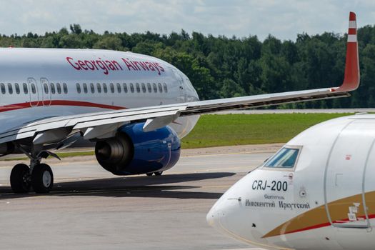 July 2, 2019, Moscow, Russia. Airplane Boeing 737-800 Airzena Georgian Airways at Vnukovo airport in Moscow.