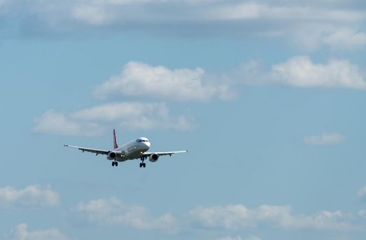 July 2, 2019, Moscow, Russia. Airplane Airbus A321-200 Turkish Airlines at Vnukovo airport in Moscow.
