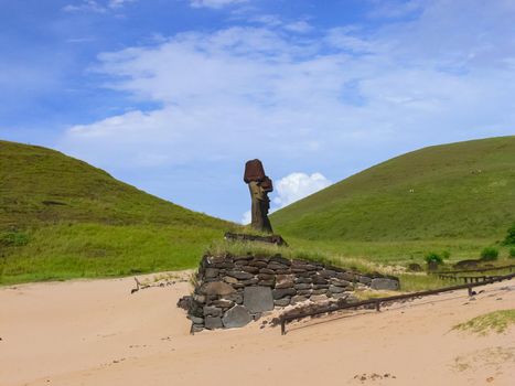 Statues of the gods of Easter Island. Ancient statues of ancient civilization on Easter Island.