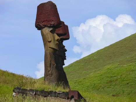 Statues of the gods of Easter Island. Ancient statues of ancient civilization on Easter Island.