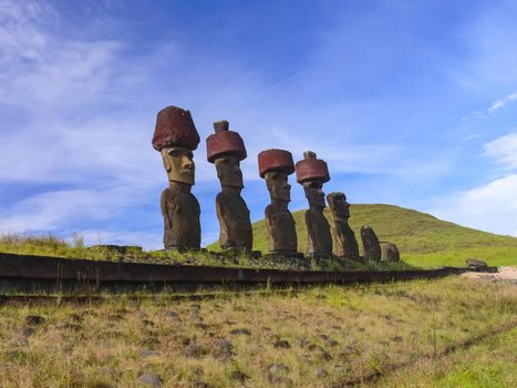 Statues of the gods of Easter Island. Ancient statues of ancient civilization on Easter Island.