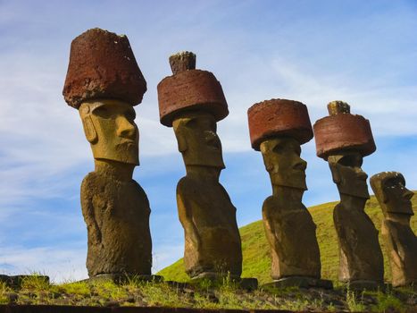 Statues of the gods of Easter Island. Ancient statues of ancient civilization on Easter Island.