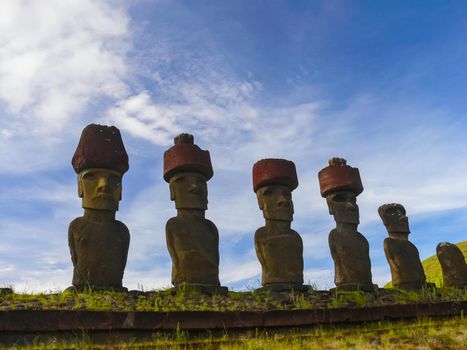 Statues of the gods of Easter Island. Ancient statues of ancient civilization on Easter Island.