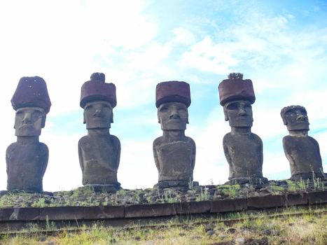 Statues of the gods of Easter Island. Ancient statues of ancient civilization on Easter Island.