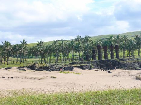 Statues of the gods of Easter Island. Ancient statues of ancient civilization on Easter Island.